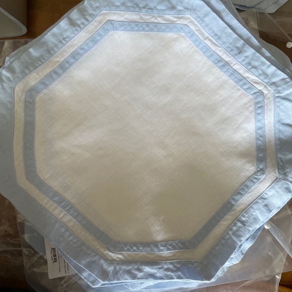 Matouk Placemats - White with Blue Trim - Octagon 16x16 - $63 each - Picture 2 of 9